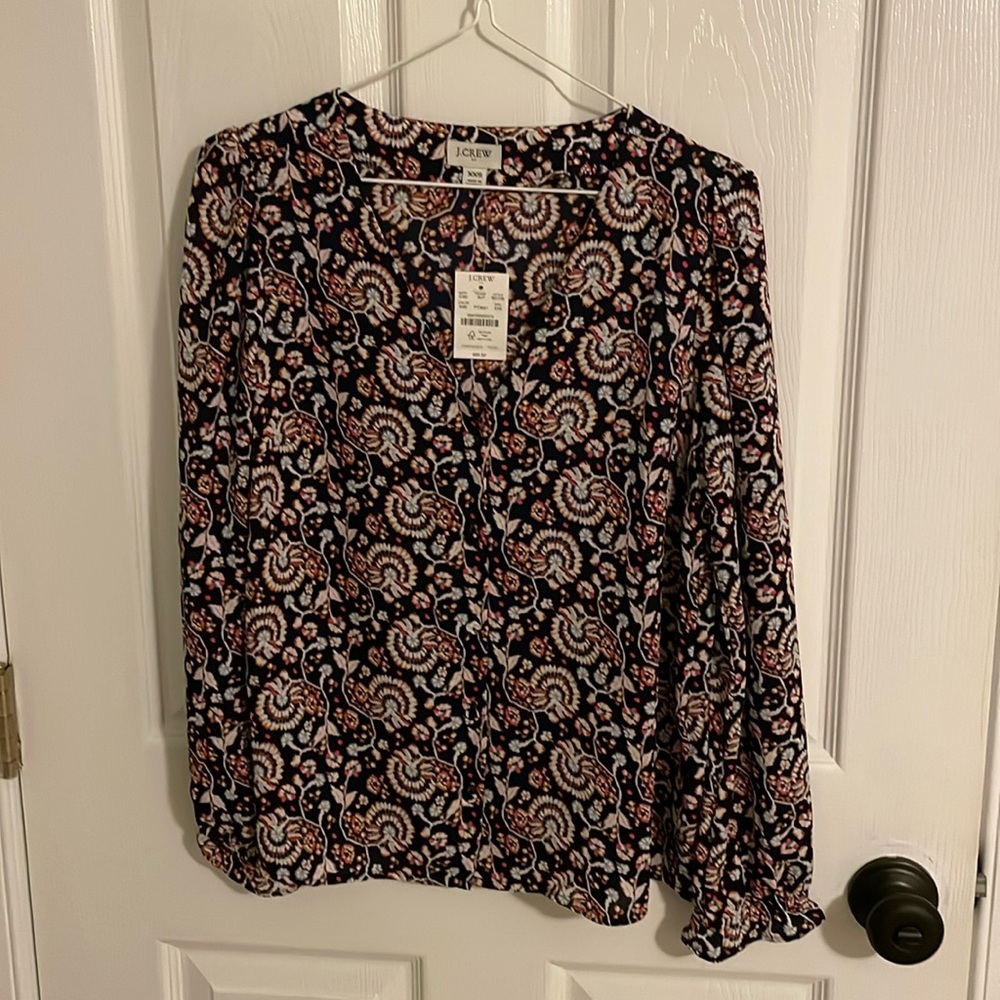 NWT J. Crew Factory Paisley V-neck button-front shirt, XXS